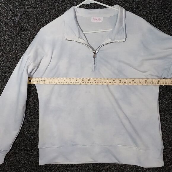 Pink Lily Light Blue Pull Over Sweatshirt Jacket with Zipper Collar - Picture 7 of 10